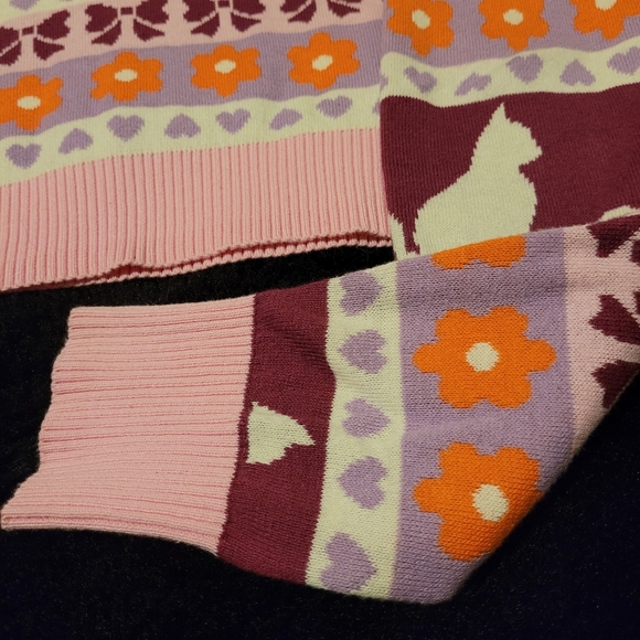 Sugar Thrillz Fair Isle Cat Print Crop Knit Sweater - Picture 2 of 3